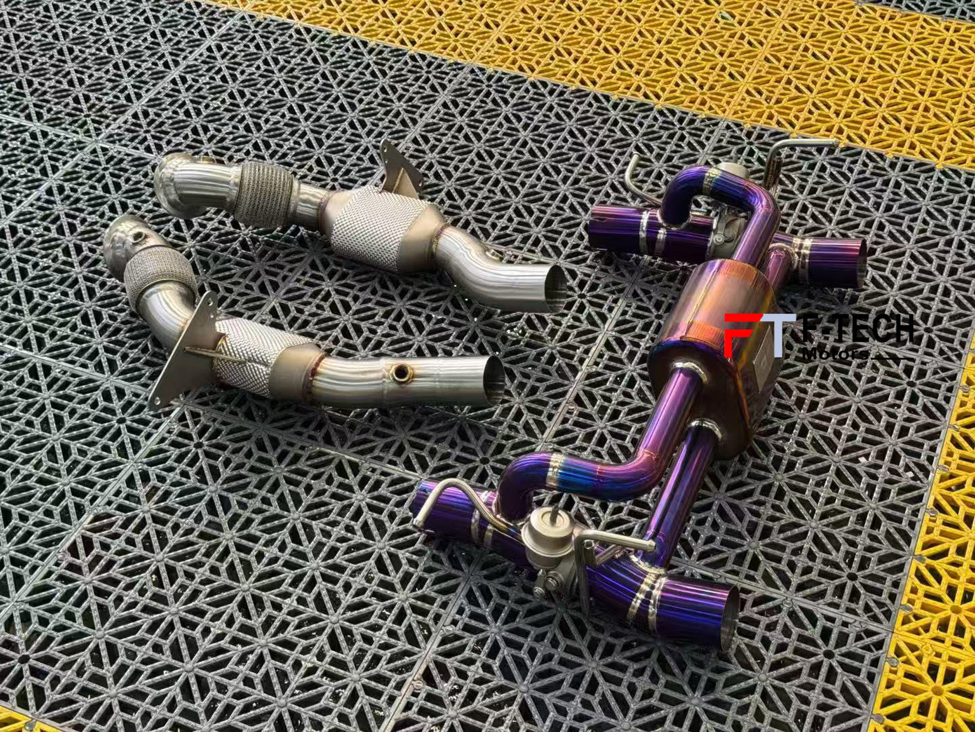 F Tech Motors Titanium Exhaust System Catback Downpipes for Ferrari 488 2015 - 2019