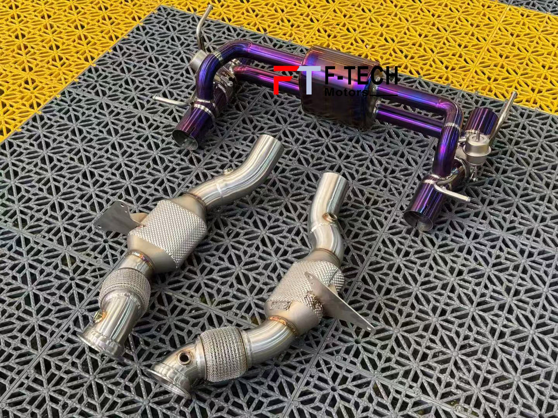 F Tech Motors Titanium Exhaust System Catback Downpipes for Ferrari 488 2015 - 2019