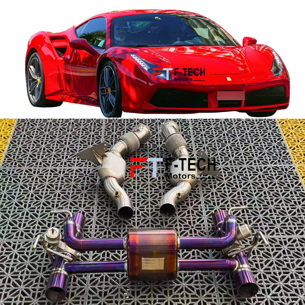 F Tech Motors Titanium Exhaust System Catback Downpipes for Ferrari 488 2015 - 2019