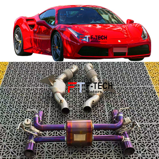 F Tech Motors Titanium Exhaust System Catback Downpipes for Ferrari 488 2015 - 2019