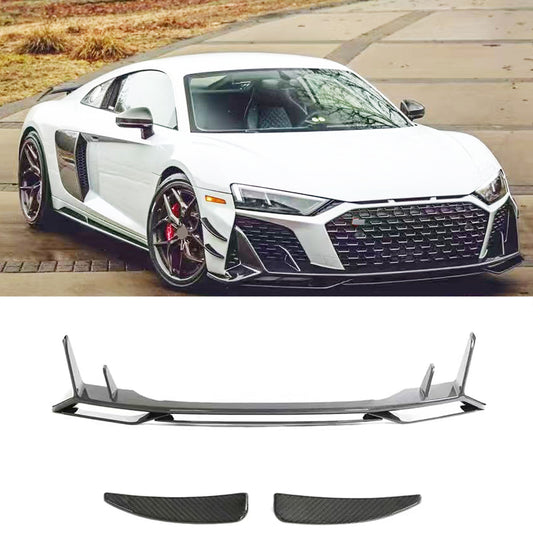 Dry carbon fiber front lip spoiler canards fins for Audi R8 4S 2017-2025