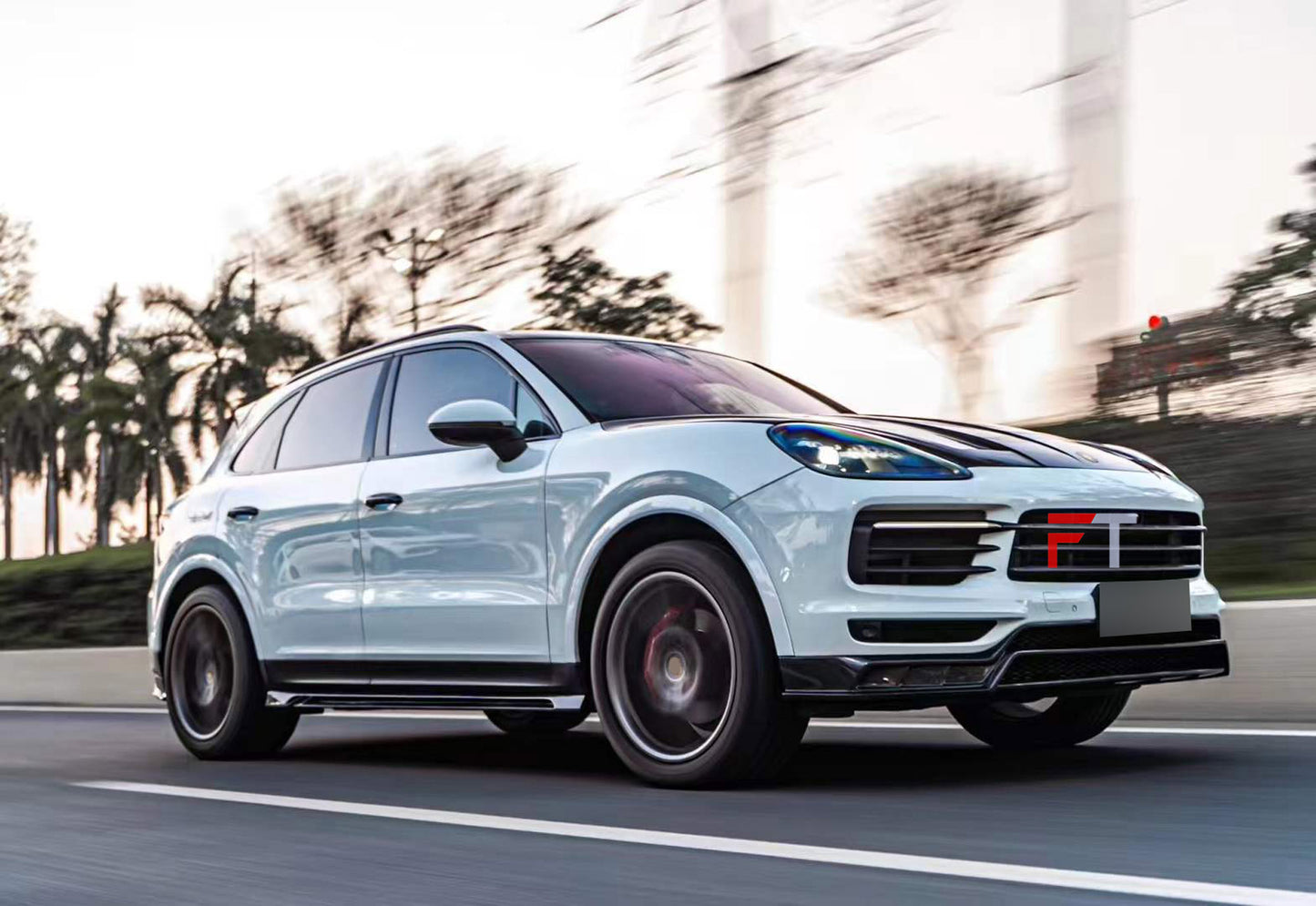 Carbon fiber body kit for Porsche Cayenne 2017 - 2023 Front Lip Hood Side Skirts Rear Diffuser Spoiler