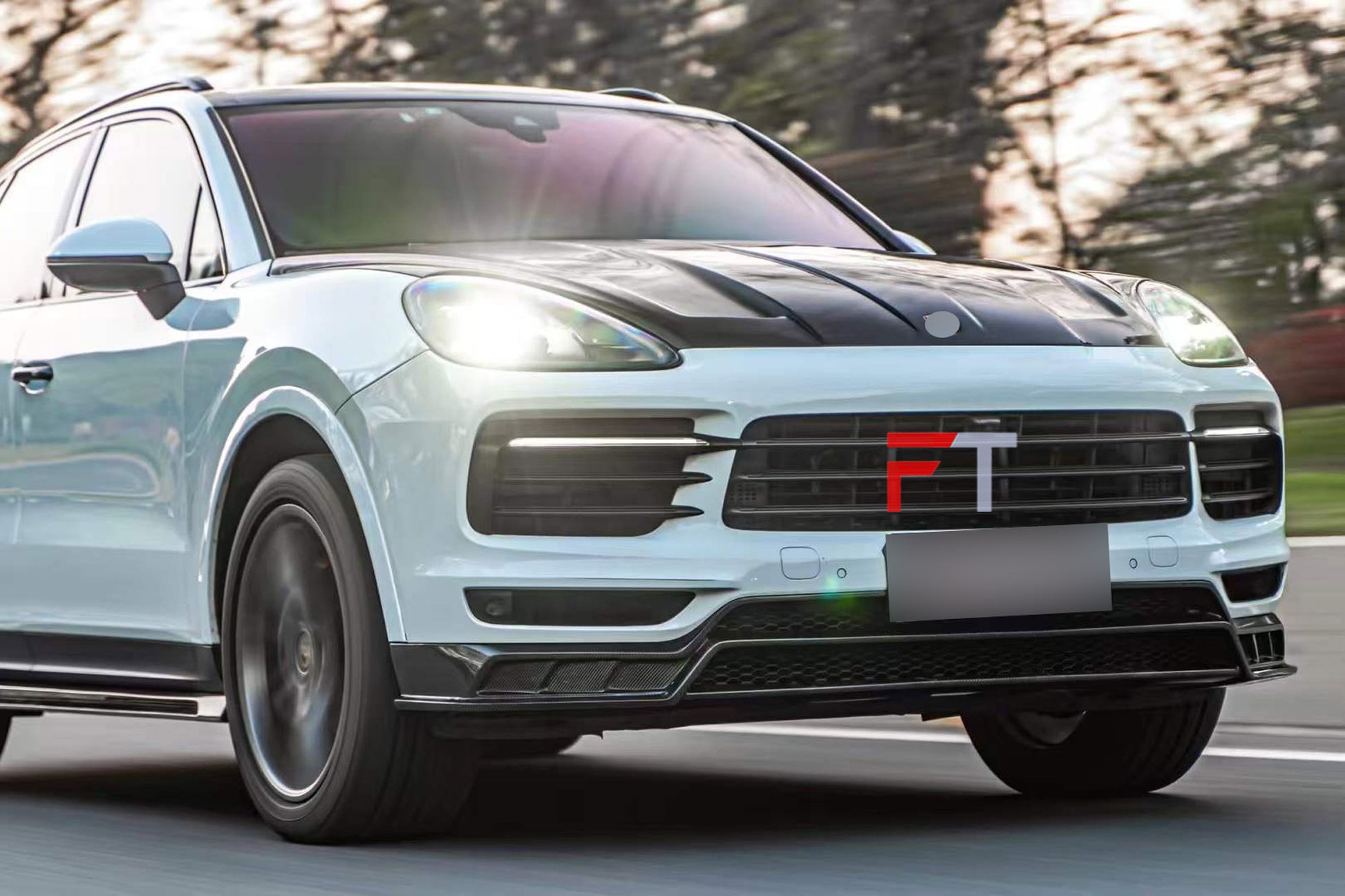 Carbon fiber body kit for Porsche Cayenne 2017 - 2023 Front Lip Hood Side Skirts Rear Diffuser Spoiler