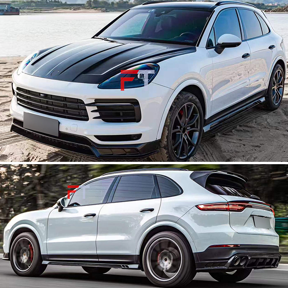 Carbon fiber body kit for Porsche Cayenne 2017 - 2023 Front Lip Hood Side Skirts Rear Diffuser Spoiler