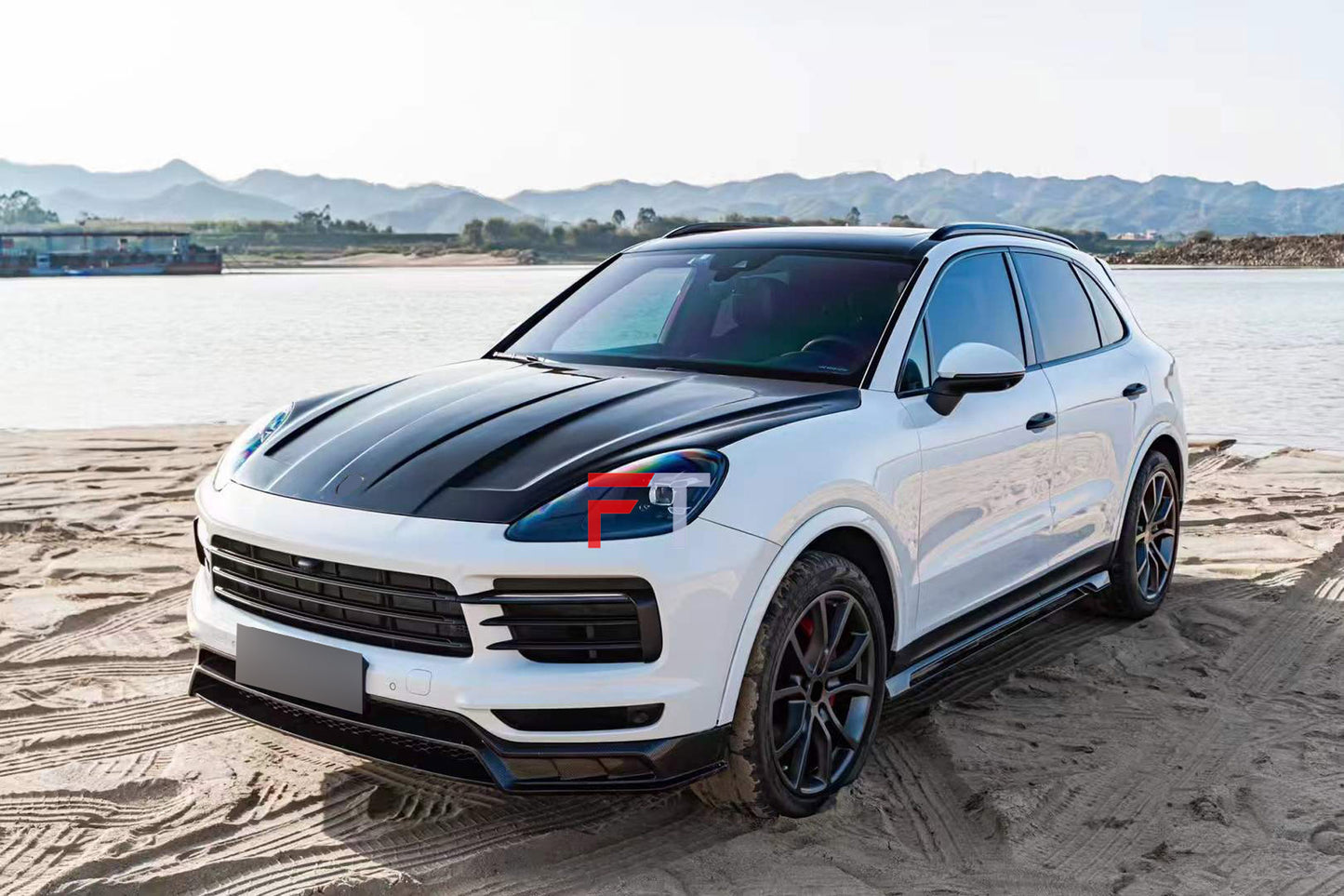 Carbon fiber body kit for Porsche Cayenne 2017 - 2023 Front Lip Hood Side Skirts Rear Diffuser Spoiler