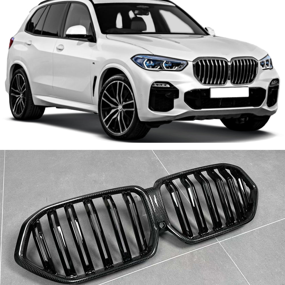 Carbon Fiber & Plastic Glossy Black Front Grille Fits BMW X5 G05 X6 G06 X5M F95 X6M F96