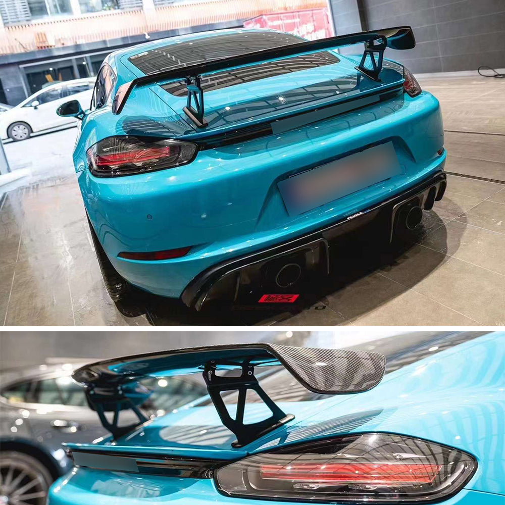 Carbon fiber GT4 style rear wing spoiler fit Porsche 718 Cayman 982 2016UP