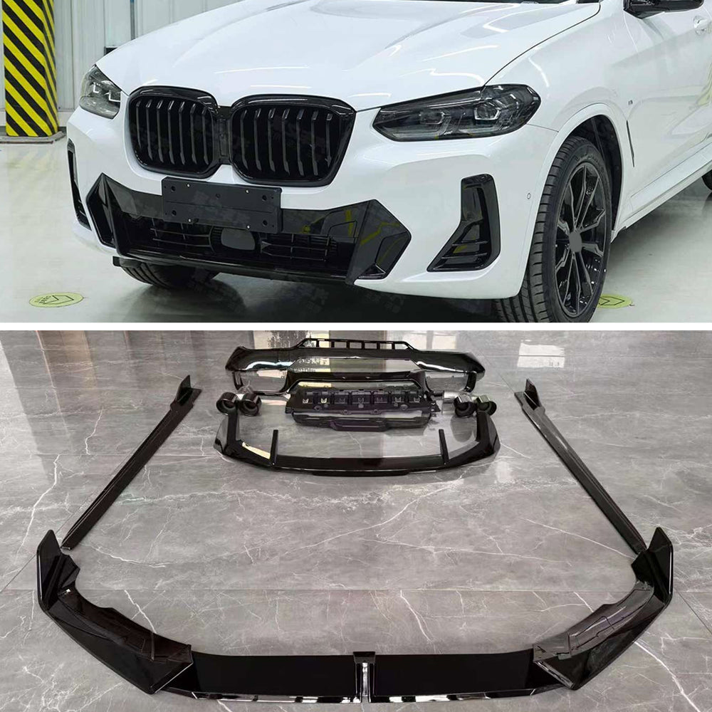 Gloss black body kit for BMW X3 G01 2022UP Front Spoiler DIffuser Spoiler Side Skirts Exhaust Tips