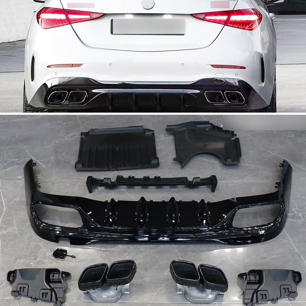 C63 style rear diffuser with exhaust tips for Mercedes Benz C Class W206 2021 - 2024