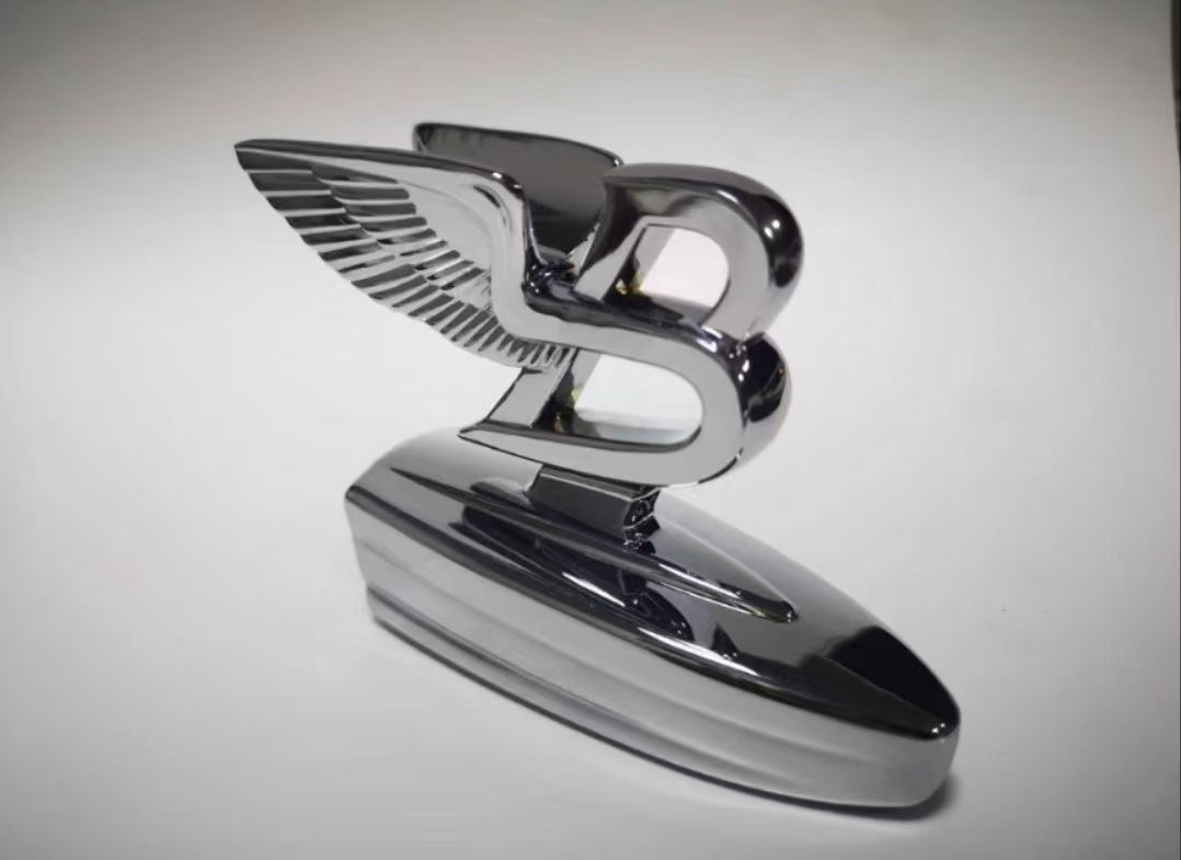 Silver polished Flying B hood bonnet mascot ornament emblem for Bentley Flying Spur 2019 - 2023