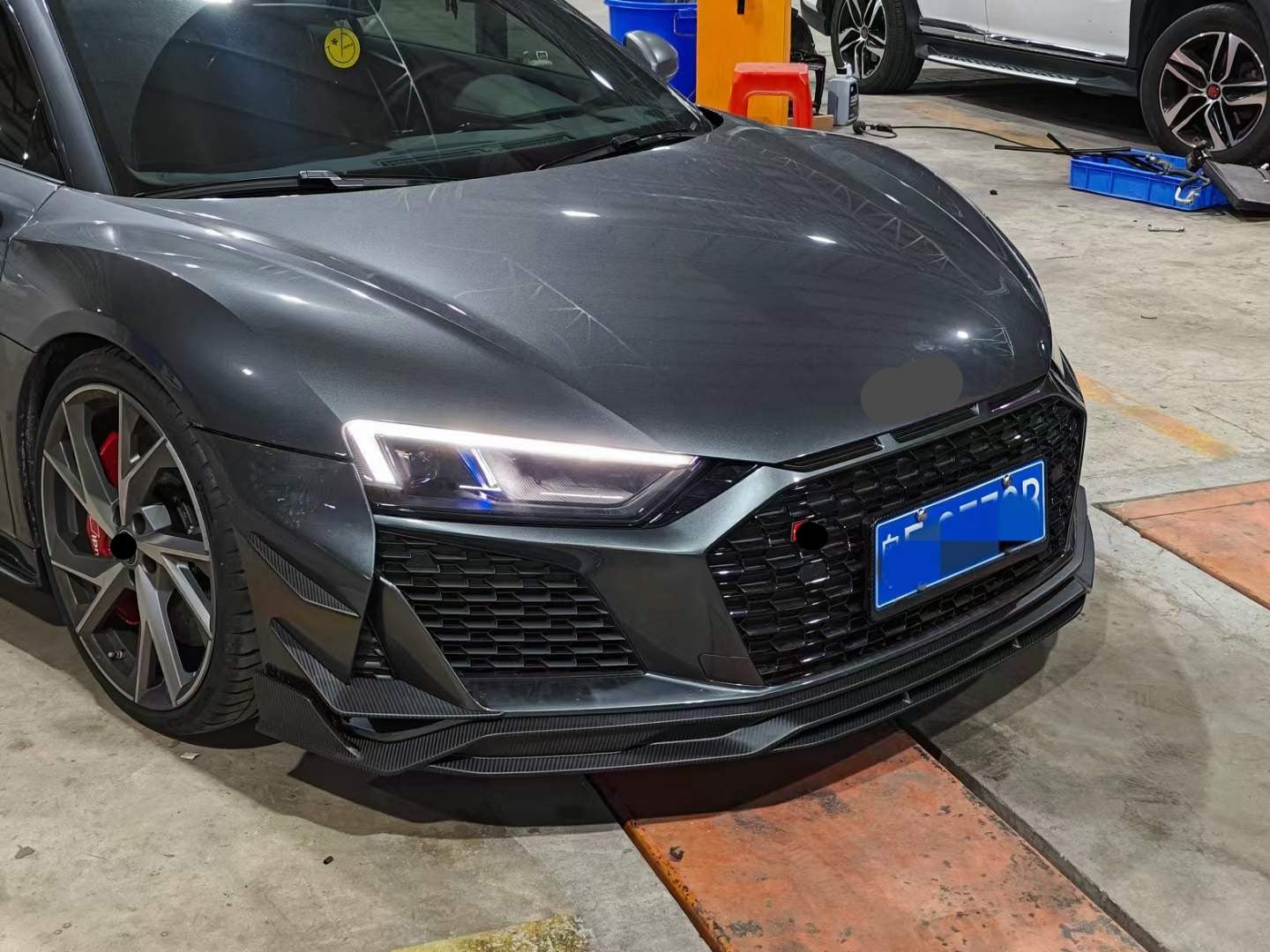 Carbon Fiber Body Kit Front Splitter Lip Spoiler Splitter Side Blades fit new Audi R8 2019 Present