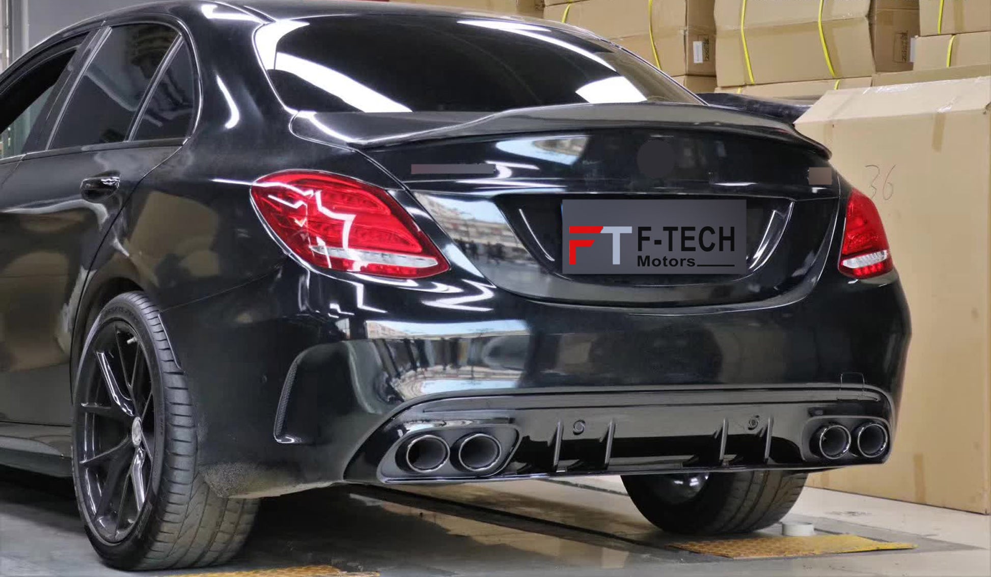 C43 AMG Look Rear Diffuser Exhaust Tips For Mercedes Benz C Class W205 2015 - 2021