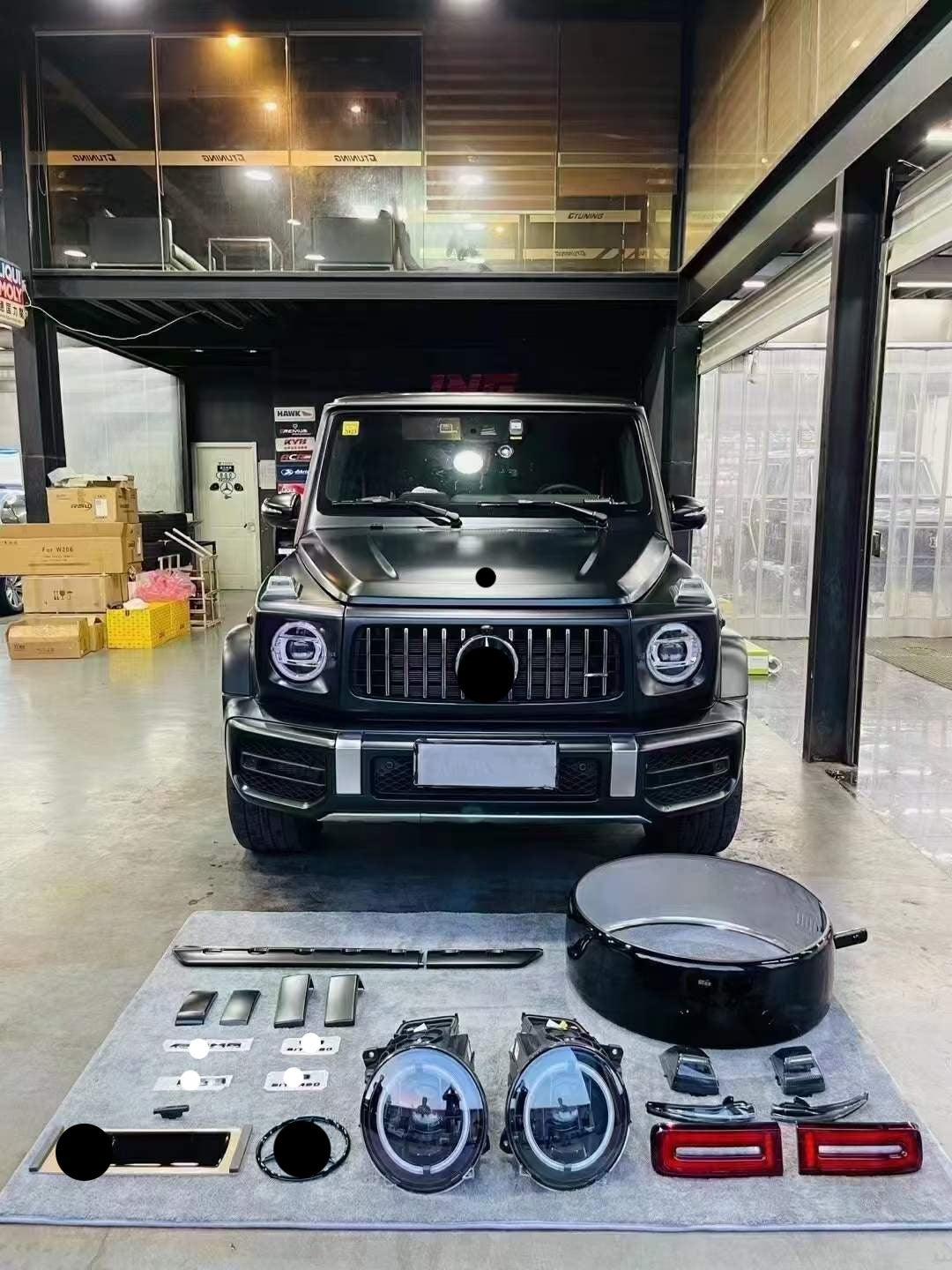 Night Package Kit For Mercedes Benz G Class W463A W464 G63 AMG 2019 - 2023 Headlights Signs Emblems Tail Lights Turn Lights Mirror Lights Bumper Trims Spare Cover Trim