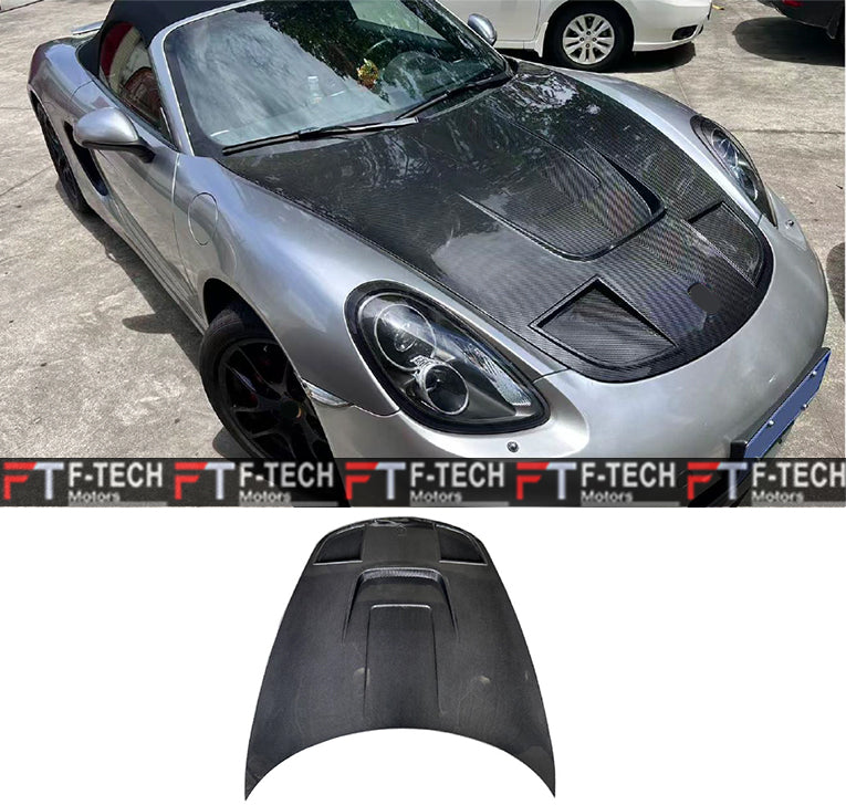 Porsche 718 Cayman Boxster 981 982 Dry Carbon Fiber Track Style Hood Bonnet (2013-2025)
