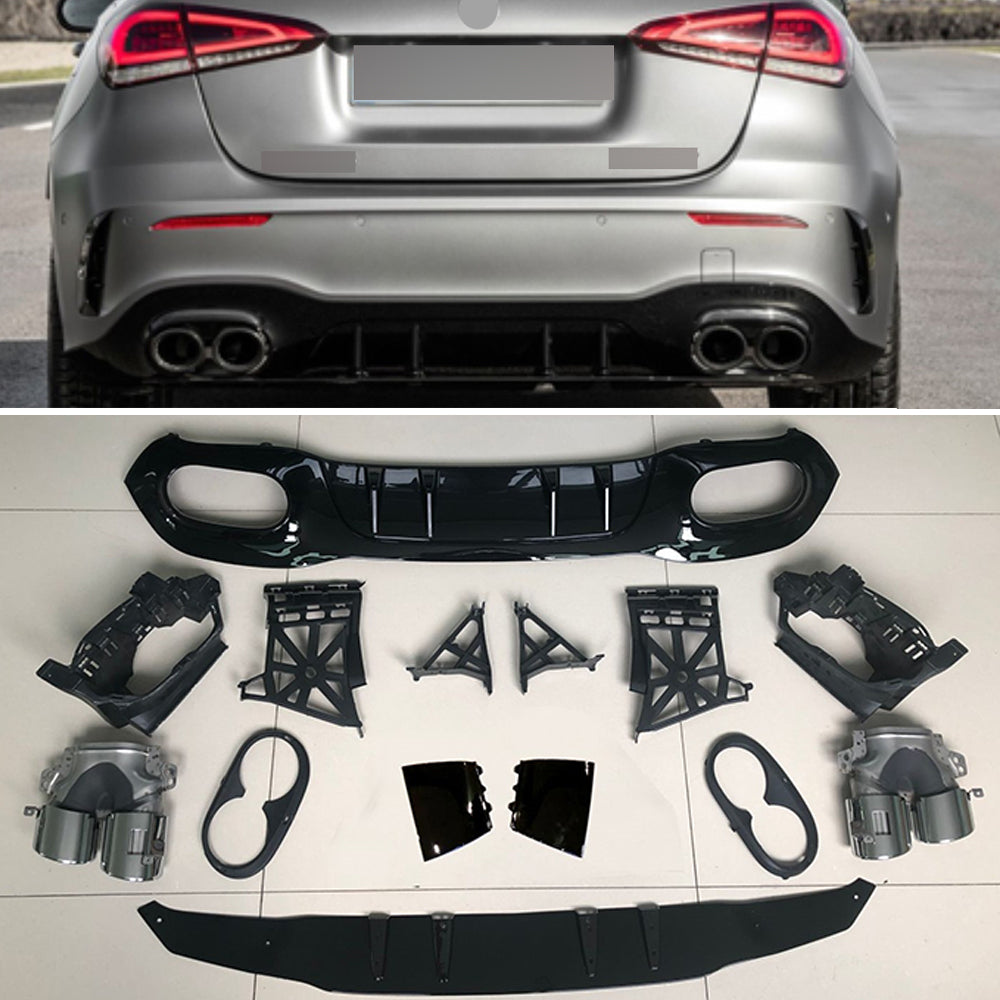 Rear diffuser with exhaust tips for Mercedes Benz A Class W177 A45 Hatchback 2019 - 2024 