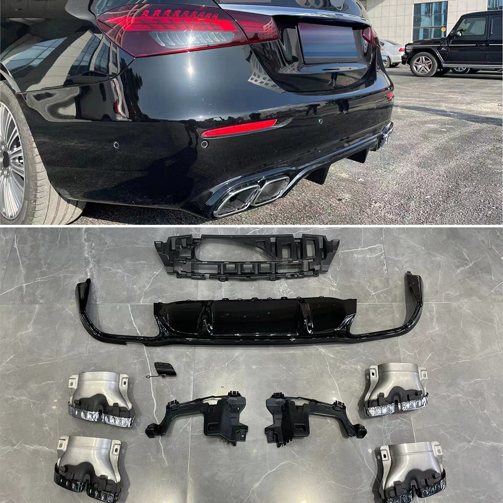 E63 style rear diffuser with exhaust tips for Mercedes Benz E Class W213 2020 - 2024