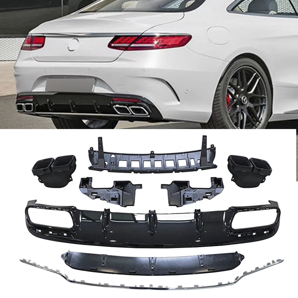 S63 AMG rear diffuser with exhaust tips for Mercedes Benz S Class Coup ...