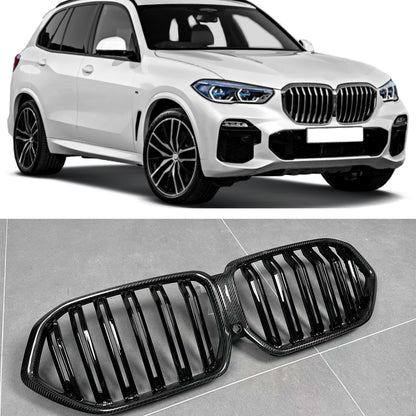 Carbon Fiber & Plastic Glossy Black Front Grille Fits BMW X5 G05  X6 G06  X5M F95  X6M F96