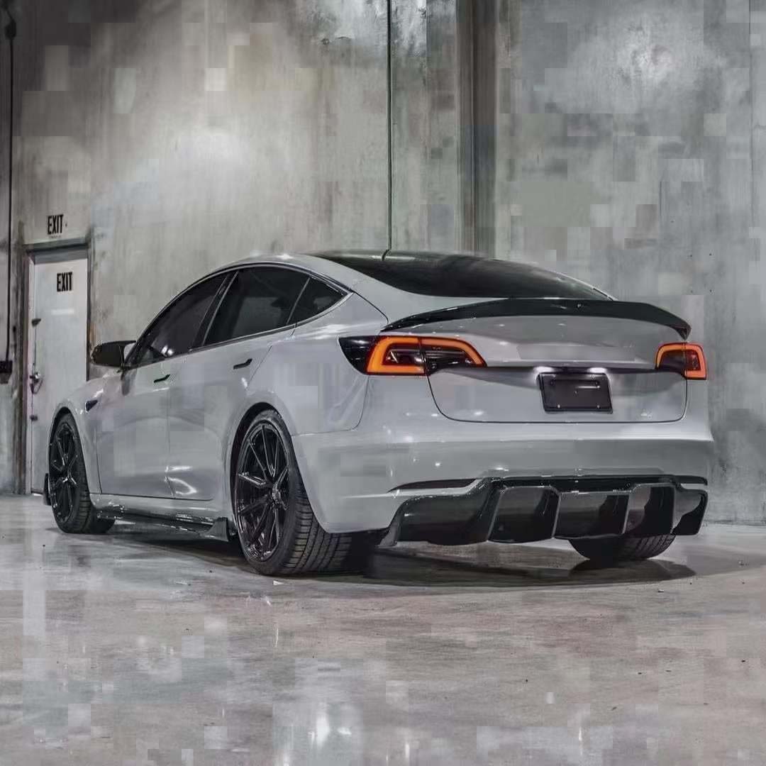 Carbon Body kit for Tesla 3 (model) 2016-Up Front Spoiler Side Skirts Under Rear Diffuser Spoiler