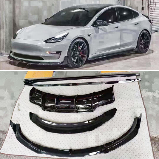 Carbon Body kit for Tesla 3 (model) 2016-Up Front Spoiler Side Skirts Under Rear Diffuser Spoiler