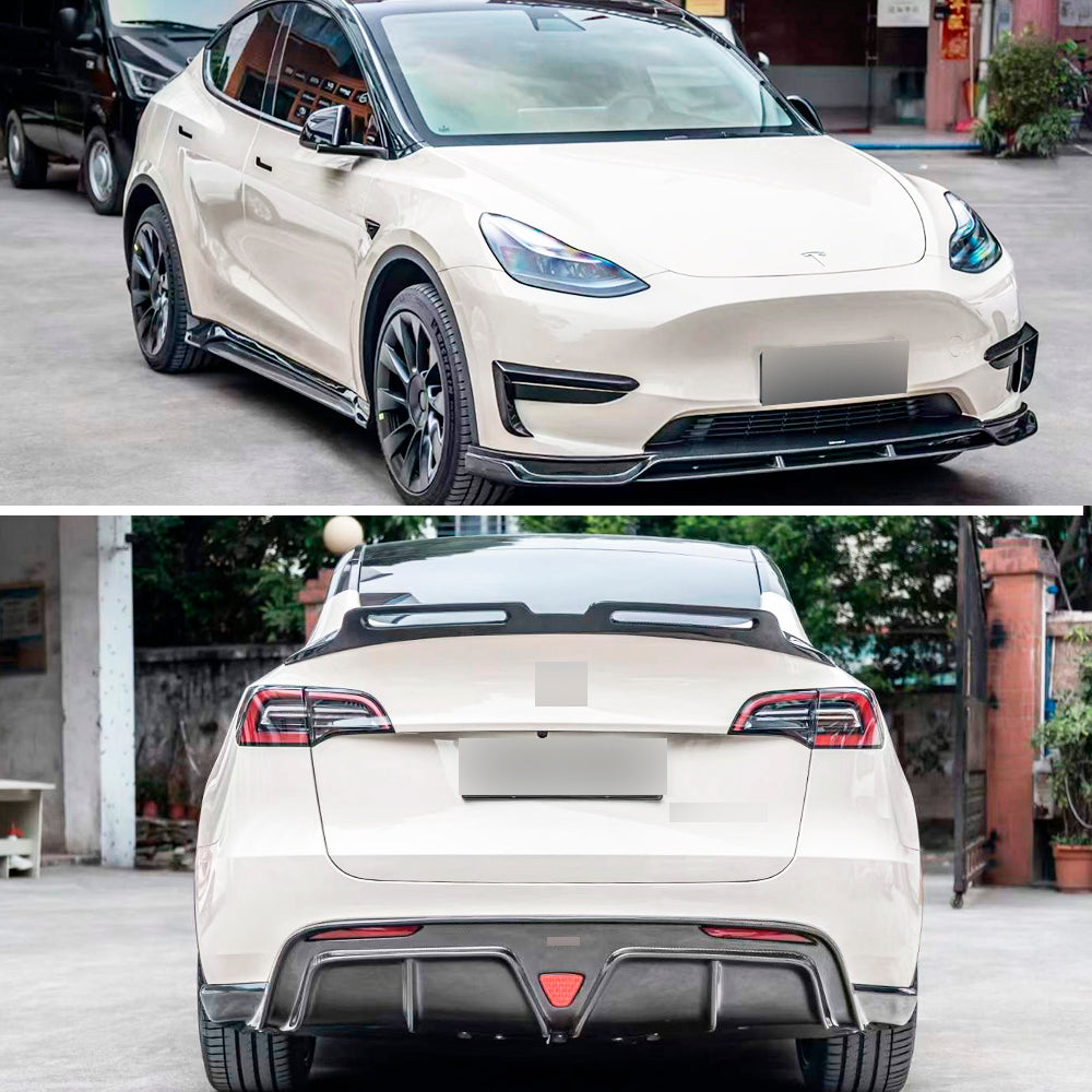 Carbon Fiber Body kit for Tesla Y (model) 2020 Present Front Spoiler Side Skirts Under Rear Diffuser Spoiler