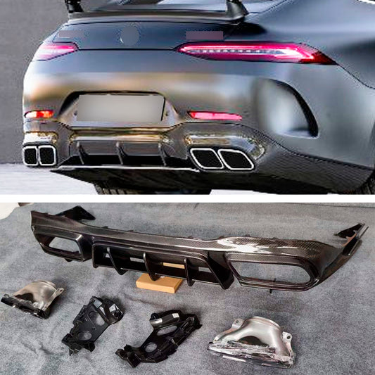 fit Mercedes Benz AMG GT 50 / 53 TP-Style Carbon Fiber Rear Sploiler Diffuser Exhaust Tips Top Car